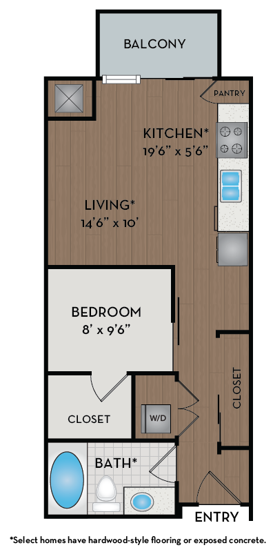 Floor plan for studio, 1 bath, 570 sqft